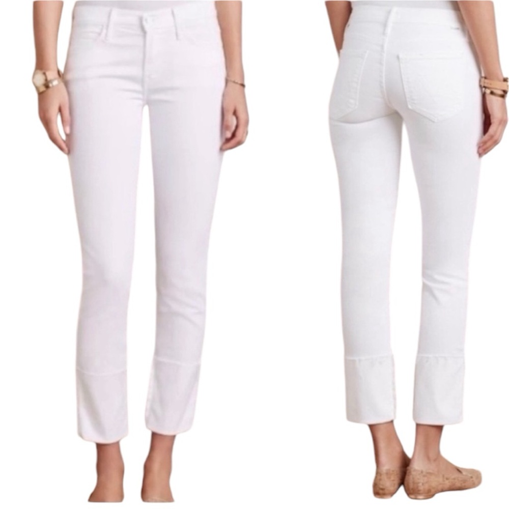 MOTHER Jeans PONY BOY FRAY Stayin' Alive Cuffed White Denim Women’s Size 25